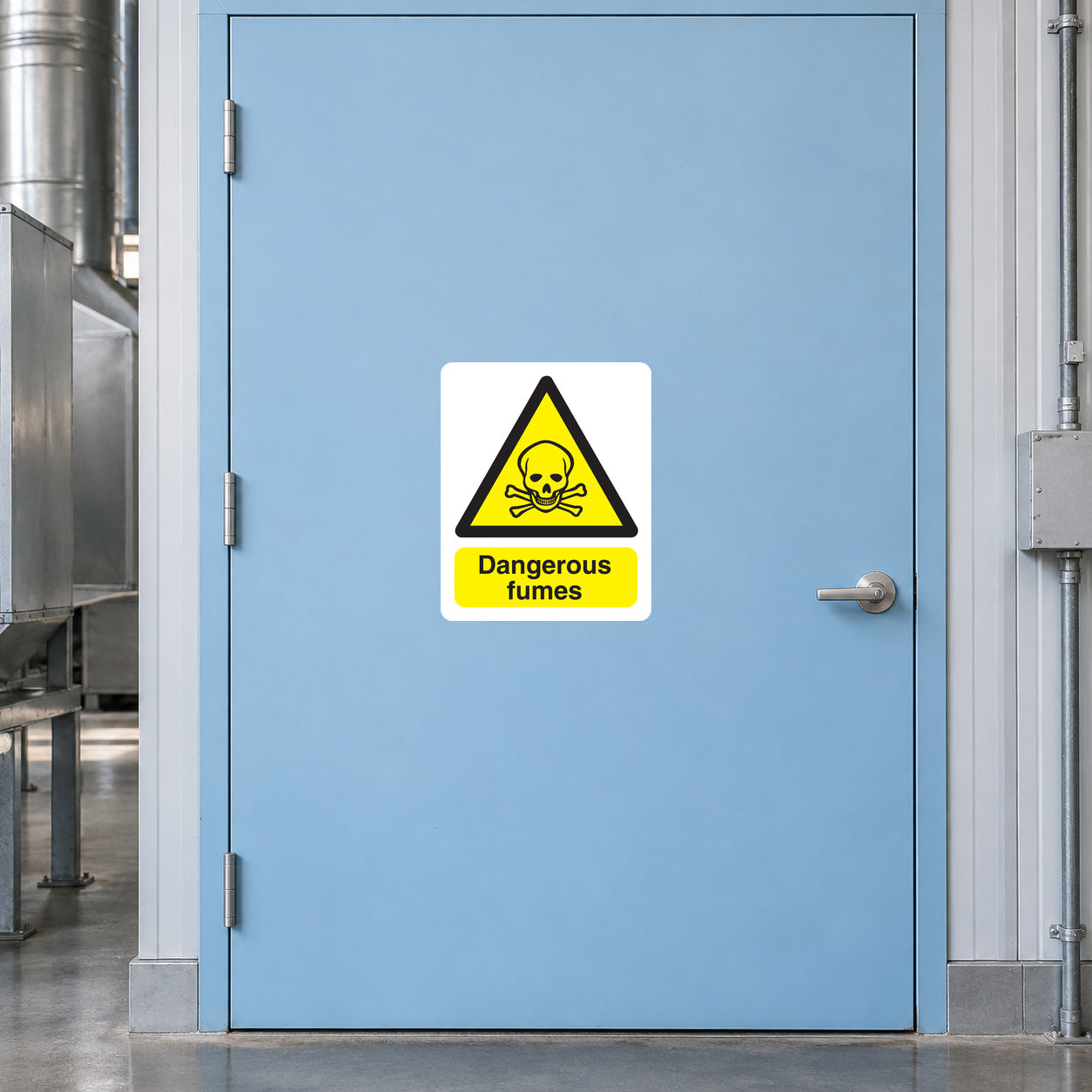 Dangerous fumes warning sticker with biohazard symbol and hazard text