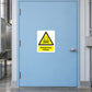 Dangerous fumes warning sticker with biohazard symbol and hazard text