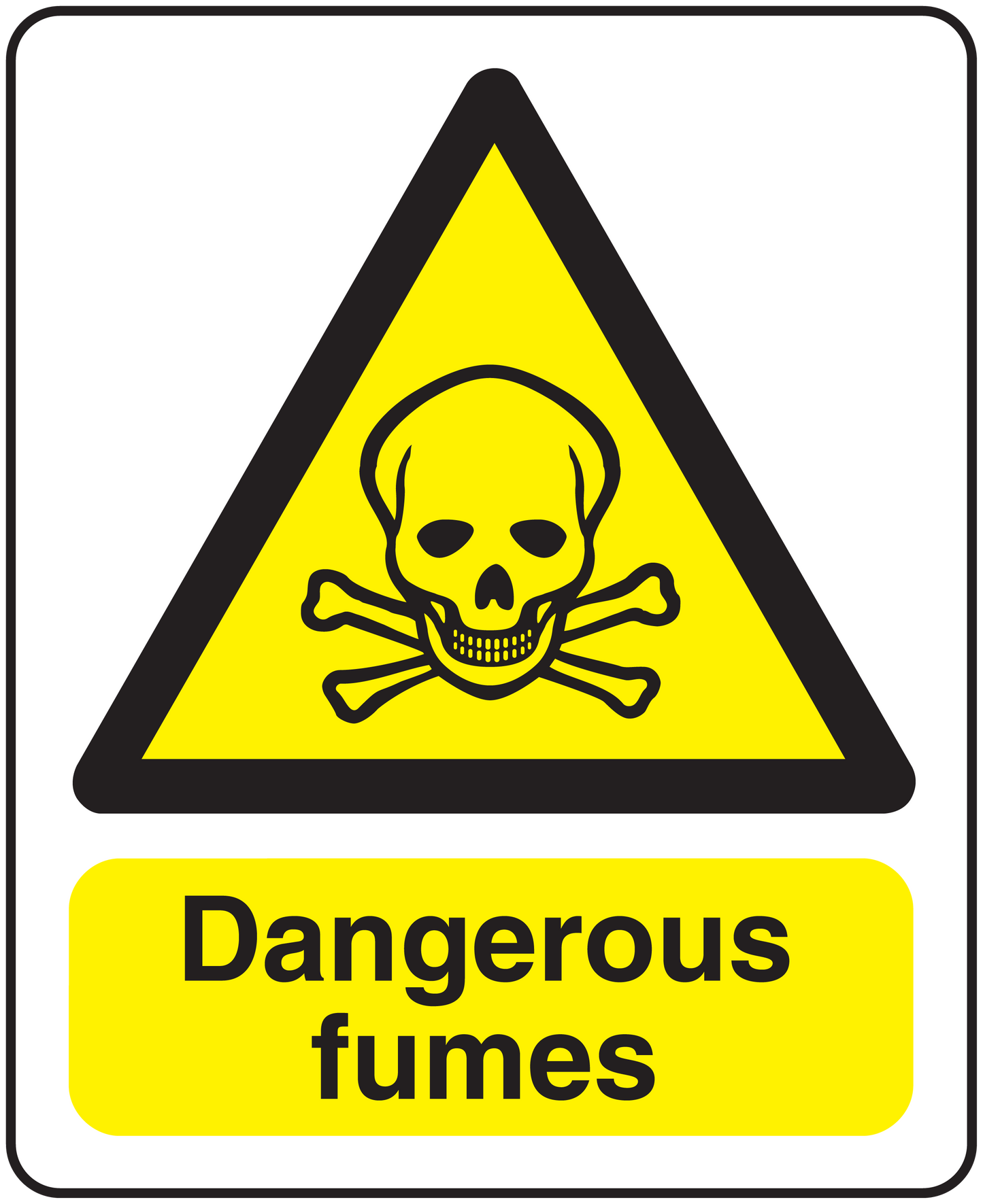 Danger fumes warning sticker: yellow triangle skull and crossbones, 'Dangerous fumes' text