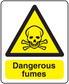 Danger fumes warning sticker: yellow triangle skull and crossbones, 'Dangerous fumes' text