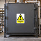 Rectangular warning sticker with yellow triangle and “DANGER Hot” text