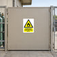Warning sticker with black flame icon and green 'Danger Highly flammable gases' label