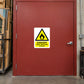 Highly flammable material danger label sticker with flame warning icon