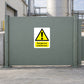 Rectangle warning sticker: yellow triangle with exclamation and Dangerous substances.