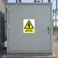 High-voltage danger sticker with yellow triangle, black lightning, and "DANGER High voltage" text