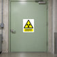 Danger radiation risk sticker with yellow warning symbol and DANGER Radiation risk text