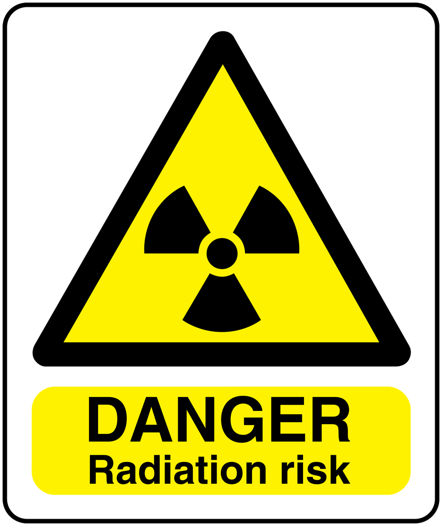 Radiation risk warning sticker with trefoil icon and DANGER Radiation risk text