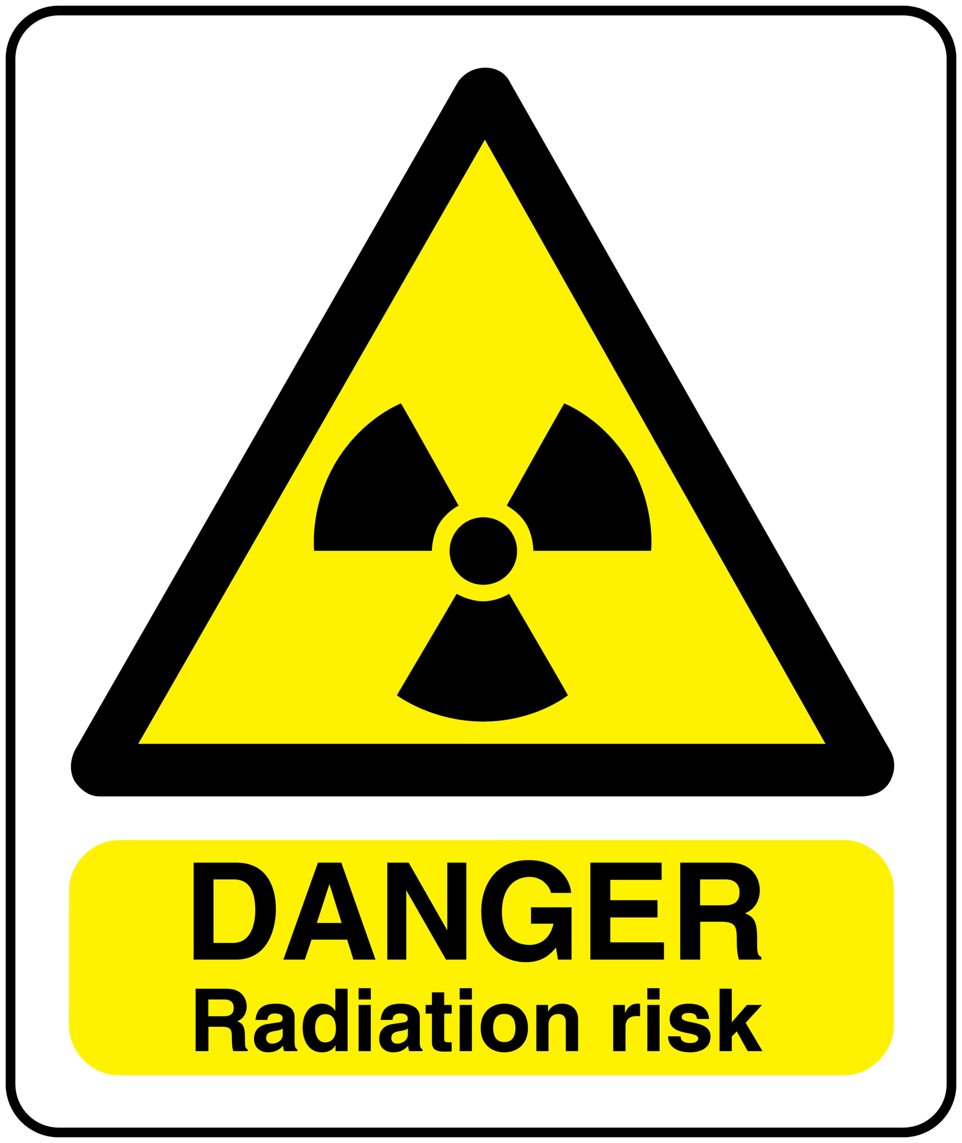 Radiation risk warning sticker with trefoil icon and DANGER Radiation risk text