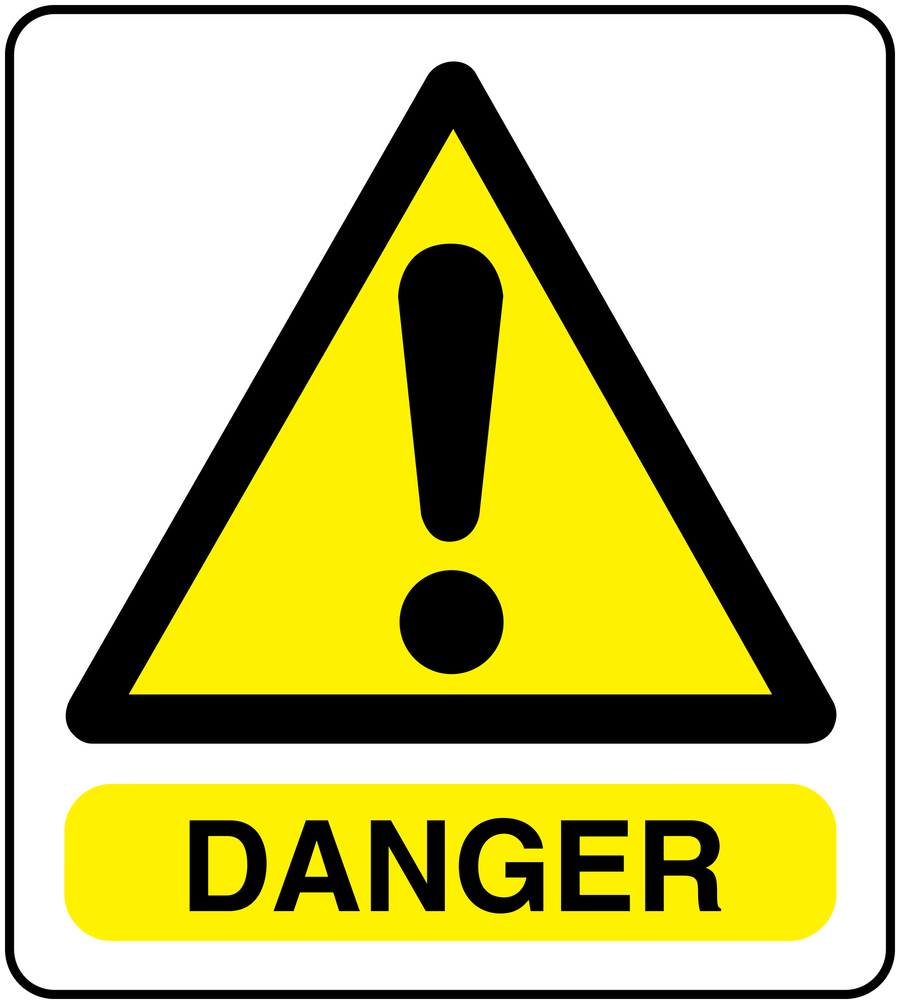 Danger warning sticker: yellow triangle with exclamation mark and 'DANGER' text