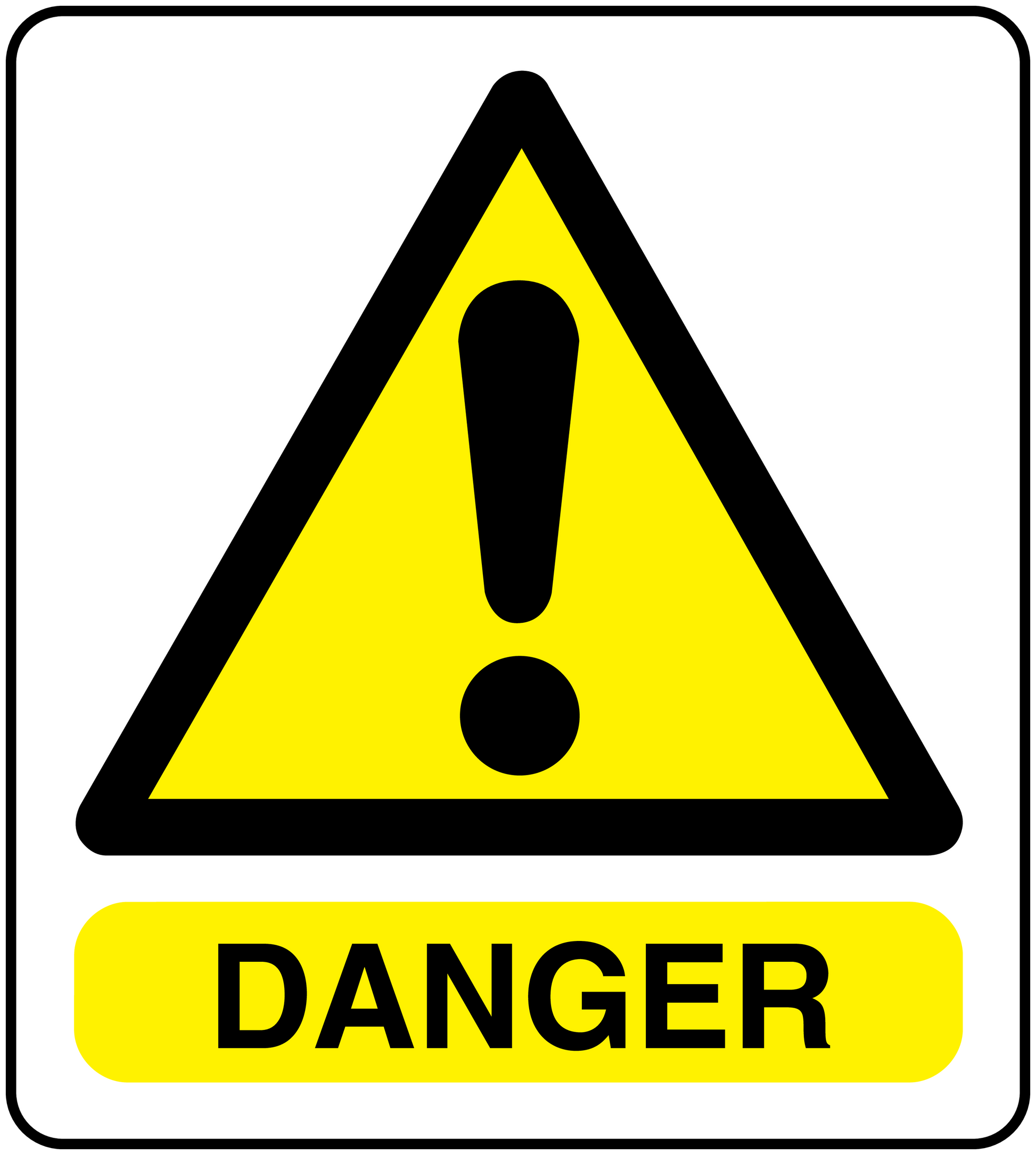 Danger warning sticker: yellow triangle with exclamation mark and 'DANGER' text
