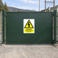 Danger overhead electrical power lines sticker with yellow lightning triangle and text