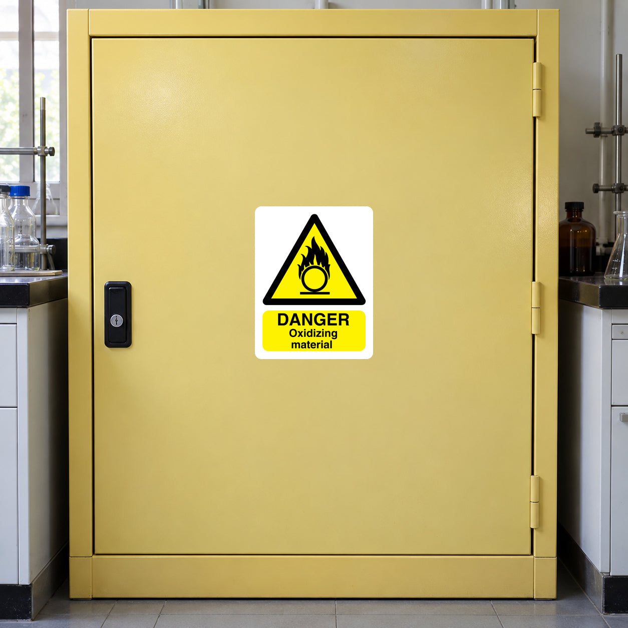 Danger oxidizing material safety sticker with black hazard triangle and DANGER text