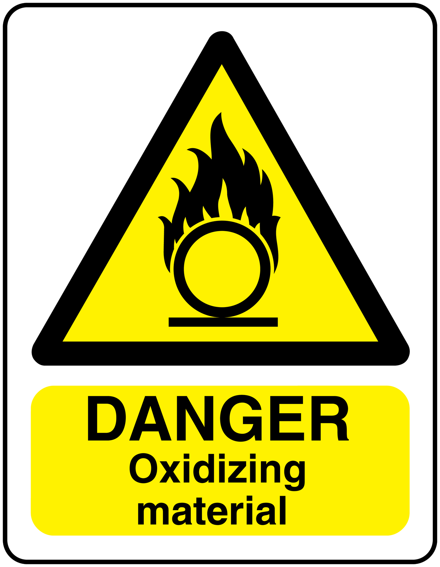 Danger oxidizing material warning sticker with flame icon and DANGER text