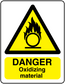 Danger oxidizing material warning sticker with flame icon and DANGER text
