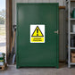 Hazard warning sticker with yellow triangle and "DANGER Pesticides" text
