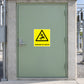 Square hazard sticker with black warning symbol and text 'DANGER OF DEATH'