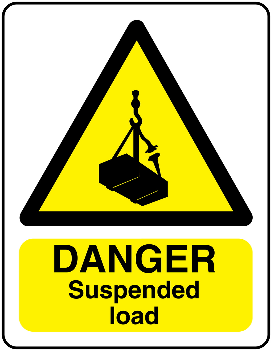Danger suspended load safety sticker with yellow triangle and black hanging load icon