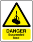 Danger suspended load safety sticker with yellow triangle and black hanging load icon