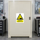 Danger sulphuric acid warning sticker with black hazard triangle and 'DANGER' text