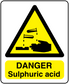 Danger sulphuric acid warning sticker with yellow triangle and 'DANGER' text