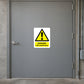 Danger lift machinery warning sticker with yellow triangle and exclamation mark