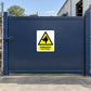 Danger guard dogs warning sticker with yellow triangle and DANGER label