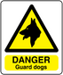 Danger Guard dogs sticker: yellow warning triangle with black dog silhouette
