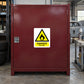 Danger fire risk warning sticker with yellow hazard symbol and red FIRE RISK label