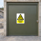 Danger explosive material warning sticker with yellow hazard triangle and 'DANGER' text