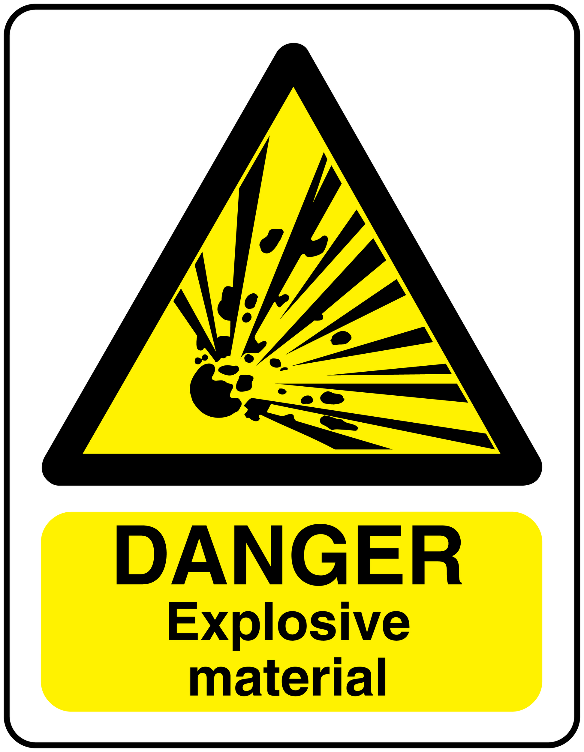 Danger explosive material warning sticker with yellow triangle and DANGER Explosive material