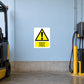 Danger battery charging warning sticker with yellow hazard symbol and text