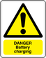 Danger battery charging sticker with yellow warning triangle and DANGER text