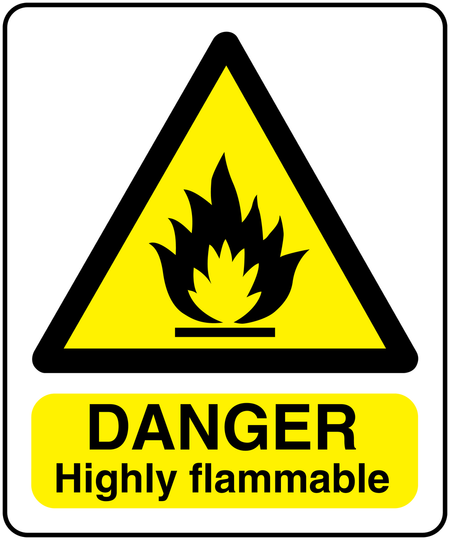 Highly flammable danger sticker with flame icon and DANGER Highly flammable text
