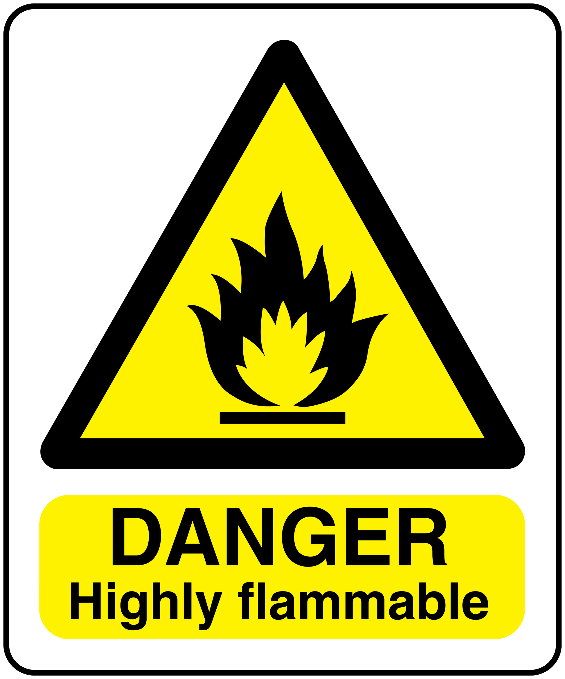 Highly flammable danger sticker with flame icon and DANGER Highly flammable text