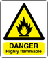 Highly flammable danger sticker with flame icon and DANGER Highly flammable text