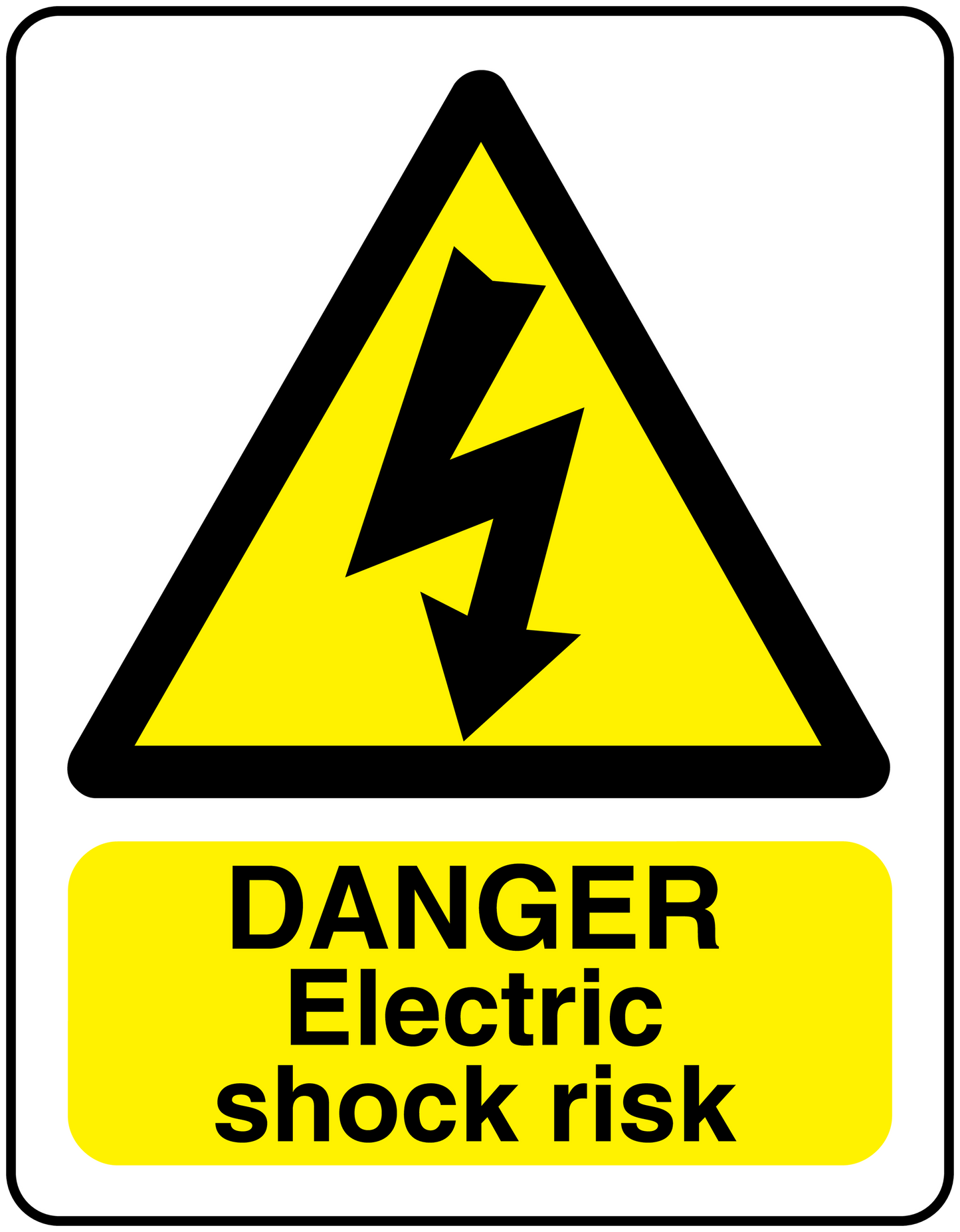 Danger electric shock risk sticker with yellow triangle and bold black warning text