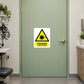 Laser hazard warning sticker with yellow triangle and DANGER text