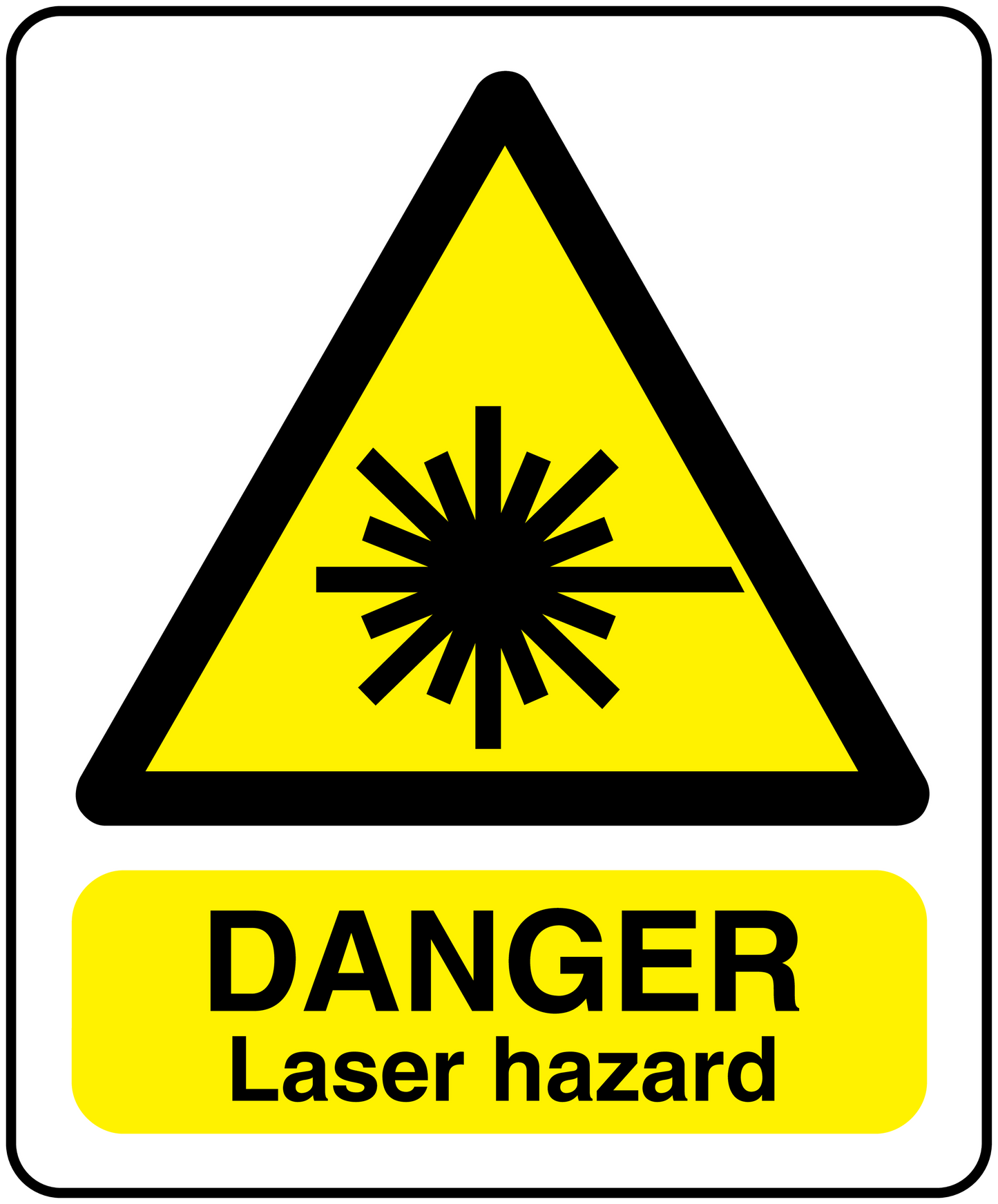Laser hazard danger sticker with yellow triangle warning icon and "DANGER Laser hazard" text
