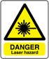 Laser hazard danger sticker with yellow triangle warning icon and "DANGER Laser hazard" text
