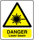 Danger Laser beam warning sticker with yellow hazard triangle and bold black text