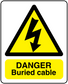 Danger buried cable warning sticker with yellow triangle and DANGER label