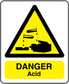 Danger acid warning sticker with yellow triangle and black "DANGER Acid" text panel