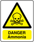 Danger Ammonia poison warning sticker with yellow triangle and skull crossbones icon
