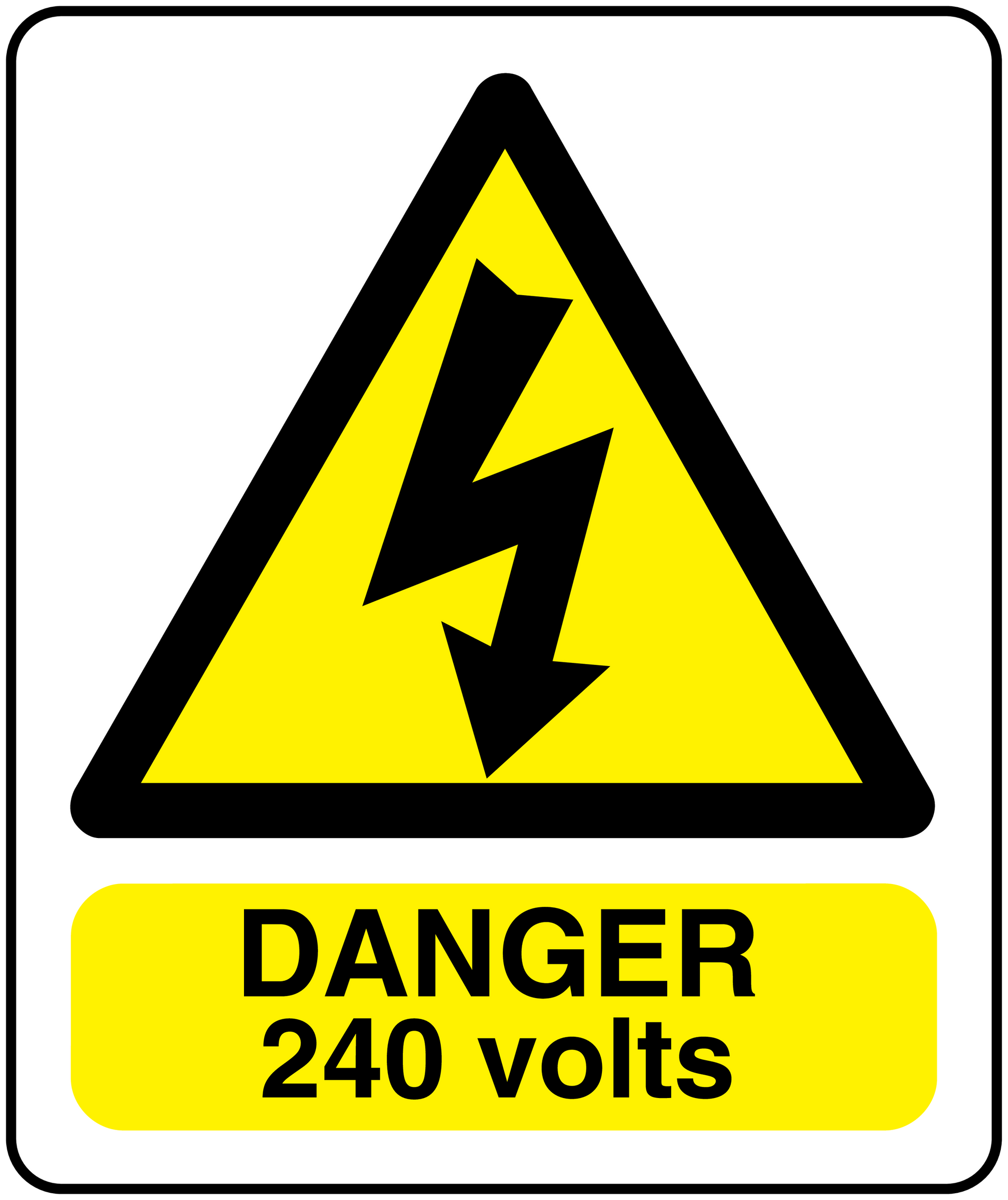 Danger 240 Volts warning sticker with lightning bolt symbol