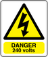 Danger 240 Volts warning sticker with lightning bolt symbol
