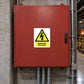 Danger 440 volts warning sticker with yellow lightning triangle on white background