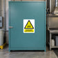 Danger hydrochloric acid hazard sticker with warning symbol and yellow text