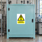Hazardous to health warning sticker with yellow triangle and DANGER text