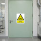 Danger harmful vapours warning sticker with yellow biohazard triangle and text