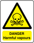 Danger harmful vapours sticker with skull in yellow warning triangle